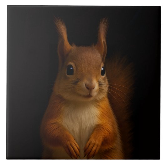 Zwarte 4 Luxe Tegel met rode eekhoorn Tegeltje (Voorkant)