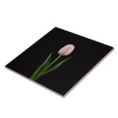 Zwarte 4 Luxe-tegel met roze tulp Tegeltje (Zijkant)