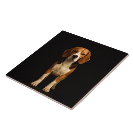 Zwarte 4 Luxe Tegel met Vriendelijke Beagle Tegeltje (Zijkant)