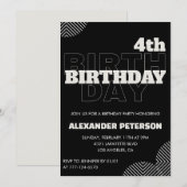 Zwarte 4e verjaardag uitnodigingen Party Boy (Voorkant / Achterkant)