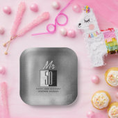 Zwarte 50e verjaardag papieren bordje (Feest)