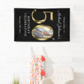 Zwarte 50e verjaardag Solid Gold Typografie Foto Spandoek (Insitu)