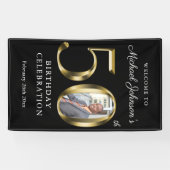 Zwarte 50e verjaardag Solid Gold Typografie Foto Spandoek (Horizontaal)