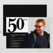 Zwarte 50ste verjaardag uitnodigingen Elegant Chic (Voorkant / Achterkant)