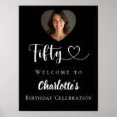 Zwarte 50ste verjaardagsfeest foto hart welkom poster (Voorkant)