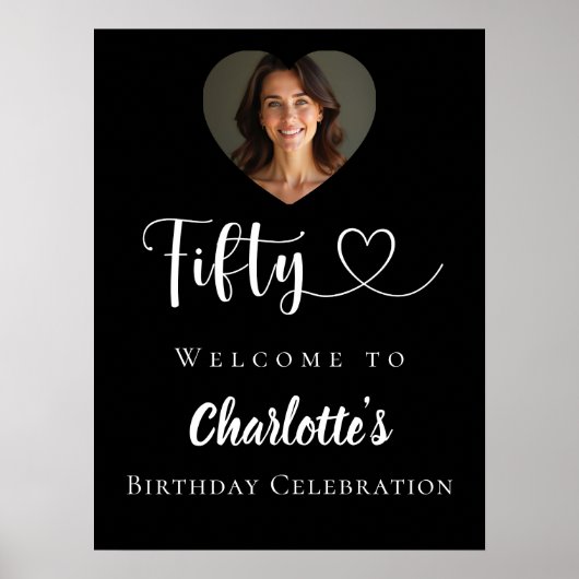 Zwarte 50ste verjaardagsfeest foto hart welkom poster (Voorkant)
