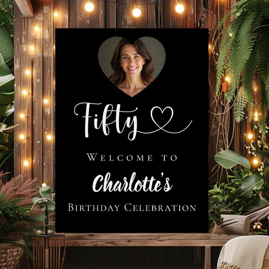 Zwarte 50ste verjaardagsfeest foto hart welkom poster
