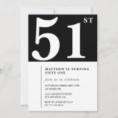 Zwarte 51e verjaardag uitnodiging Elegant Chic Sim (Voorkant)