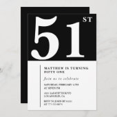 Zwarte 51e verjaardag uitnodiging Elegant Chic Sim (Voorkant / Achterkant)