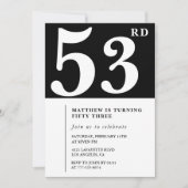 Zwarte 53e verjaardag uitnodiging Elegant Chic Sim (Voorkant)