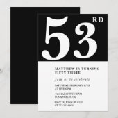 Zwarte 53e verjaardag uitnodiging Elegant Chic Sim (Voorkant / Achterkant)