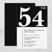 Zwarte 54e verjaardag uitnodiging Elegant Chic Sim (Voorkant / Achterkant)