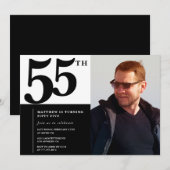 Zwarte 55e verjaardag uitnodigingen Elegant Chic (Voorkant / Achterkant)