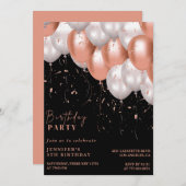 Zwarte 5e verjaardag uitnodigingen Roos goud Roze (Voorkant / Achterkant)