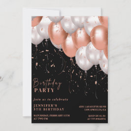 Zwarte 5e verjaardag uitnodigingen Roos goud Roze