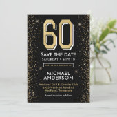 Zwarte 60e verjaardag modern save the date (Staand voorkant)