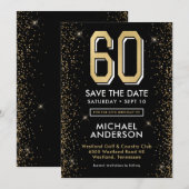Zwarte 60e verjaardag modern save the date (Voorkant / Achterkant)