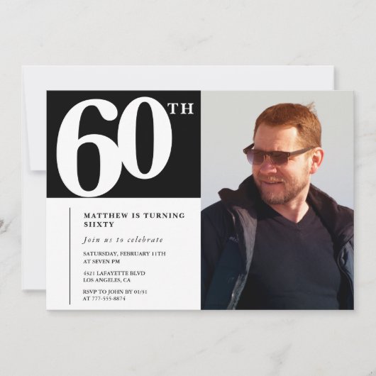 Zwarte 60e verjaardag uitnodigingen Modern Chic Fo (Voorkant)