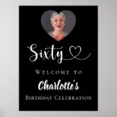 Zwarte 60ste verjaardag foto hart welkom poster (Voorkant)
