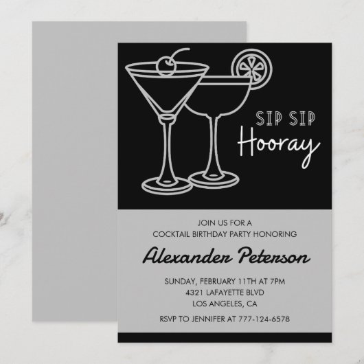 Zwarte 60ste verjaardagsuitnodigingen Mannen Cockt Kaart (Voorkant / Achterkant)