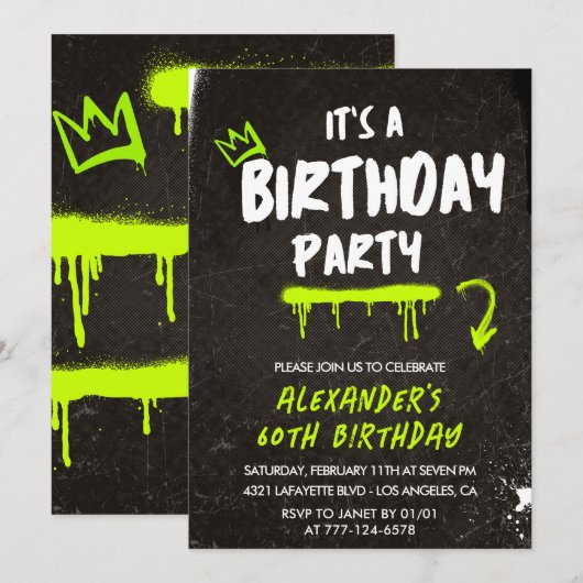 Zwarte 60ste verjaardagsuitnodigingen Mannen Graff Kaart (Voorkant / Achterkant)