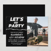 Zwarte 61e verjaardagsuitnodigingen Mannen Foto Kaart (Voorkant / Achterkant)