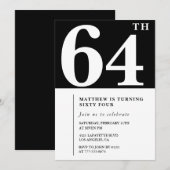 Zwarte 64e verjaardag uitnodiging Elegant Chic Sim (Voorkant / Achterkant)