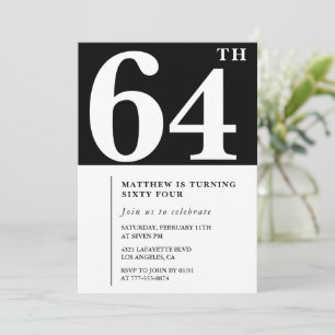 Zwarte 64e verjaardag uitnodiging Elegant Chic Sim