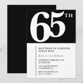 Zwarte 65e verjaardag uitnodiging Elegant Chic Sim (Voorkant / Achterkant)