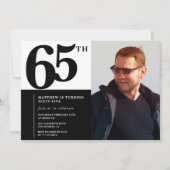 Zwarte 65e verjaardag uitnodigingen Elegant Chic (Voorkant)