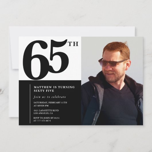 Zwarte 65e verjaardag uitnodigingen Elegant Chic (Voorkant)