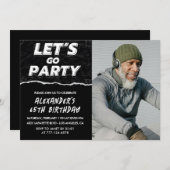 Zwarte 65e verjaardag uitnodigingen Mannen Foto (Voorkant / Achterkant)