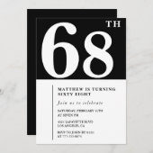 Zwarte 68e verjaardag uitnodiging Elegant Chic Sim (Voorkant / Achterkant)