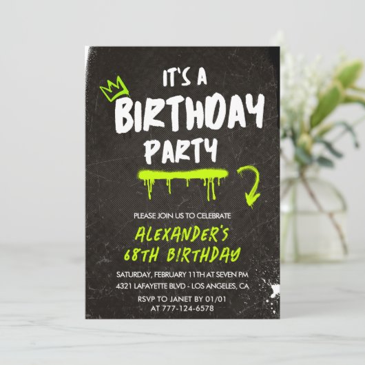Zwarte 68e verjaardagsuitnodigingen Mannen Graffit Kaart (Staand voorkant)