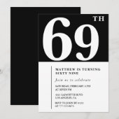 Zwarte 69ste verjaardag uitnodiging Elegant Chic S (Voorkant / Achterkant)