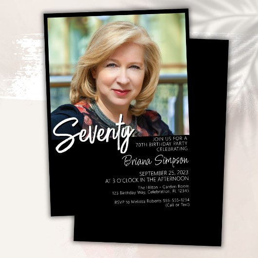 Zwarte 70e verjaardag foto uitnodiging