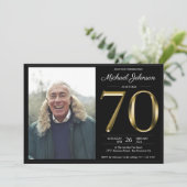 Zwarte 70e verjaardag Gouden tekst Klasse moderne Kaart (Staand voorkant)