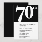 Zwarte 70e verjaardag uitnodiging Elegant Chic Sim (Voorkant / Achterkant)