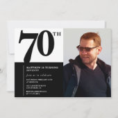 Zwarte 70e verjaardag uitnodigingen Elegant Chic (Voorkant)