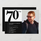 Zwarte 70e verjaardag uitnodigingen Elegant Chic (Voorkant / Achterkant)