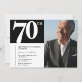 Zwarte 70e verjaardag uitnodigingen Modern Chic Fo (Voorkant)