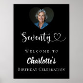 Zwarte 70e verjaardagsfeest foto hart welkom poster (Voorkant)