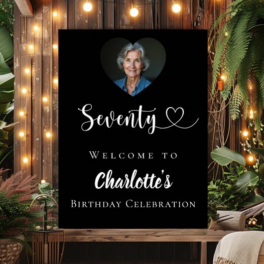 Zwarte 70e verjaardagsfeest foto hart welkom poster