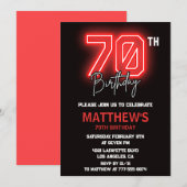 Zwarte 70ste verjaardagsuitnodigingen Mannen Neon Kaart (Voorkant / Achterkant)