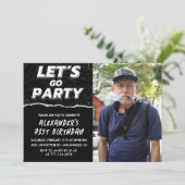 Zwarte 71e verjaardagsuitnodigingen Mannen Foto Kaart (Staand voorkant)