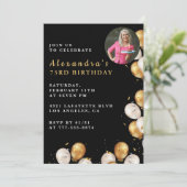 Zwarte 73e verjaardag uitnodiging Gold Balloon Fot (Staand voorkant)