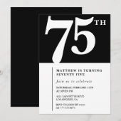 Zwarte 75e verjaardag uitnodiging Elegant Chic Sim (Voorkant / Achterkant)