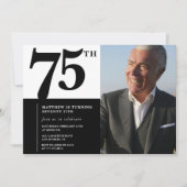 Zwarte 75e verjaardag uitnodigingen Elegant Chic (Voorkant)