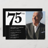 Zwarte 75e verjaardag uitnodigingen Elegant Chic (Voorkant / Achterkant)
