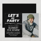 Zwarte 75e verjaardagsuitnodigingen Mannen Foto Kaart (Voorkant / Achterkant)